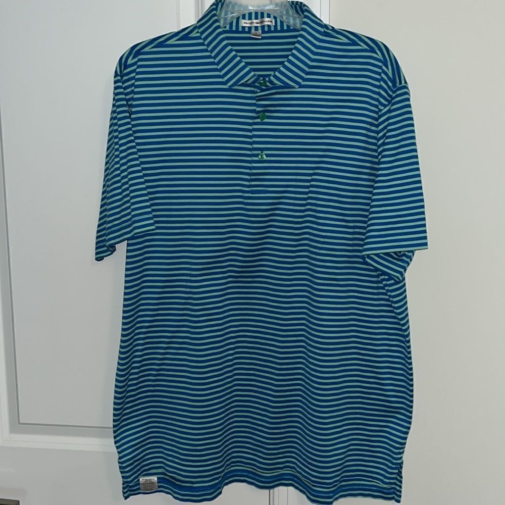 Peter Millar 2 tone Blue & Seafoam green Cotton Stripe Golf polo shirt L